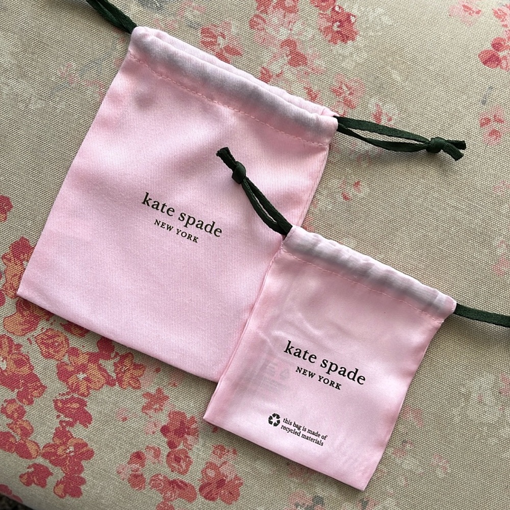 2 Kate Spade Pink Drawstring Jewelry Pouch Bags, Small & Medium, Cotton Poly